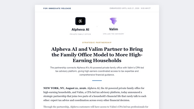 Alpheva AI and Valim strategic partnership announcement